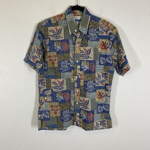 VTG Makapuu Hawaiian Monstera Print Shirt Mens Small Button Up USA Camp Aloha